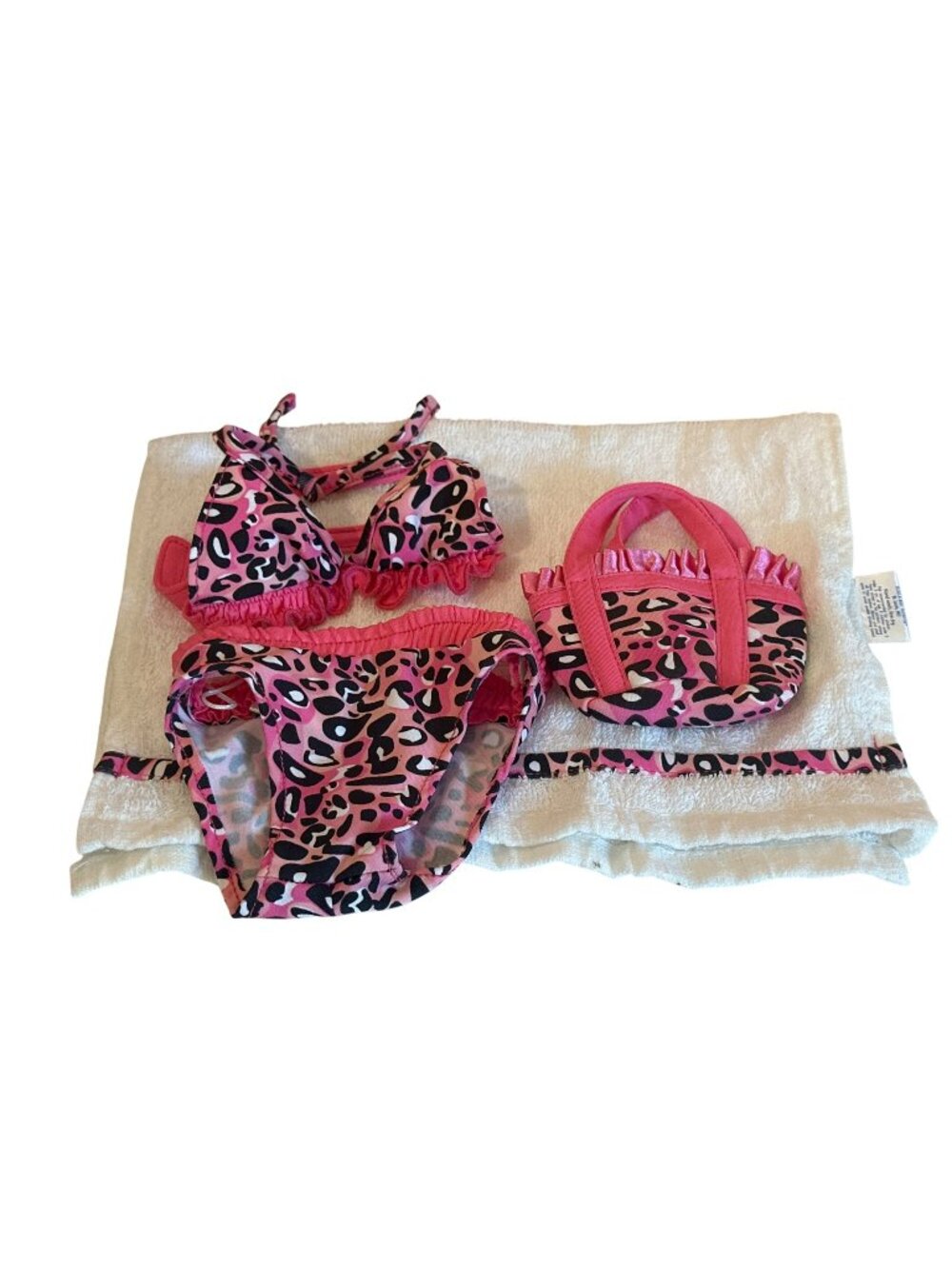 Build a Bear Workshop BABW Cheetah Print Bikini Swimsuit Towel Bag Matching
